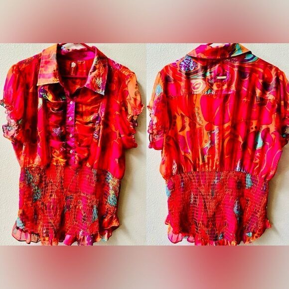APPLE BOTTOMS VINTAGE SMOCKED WAIST SEMI SHEER TOP JUNIOR SIZE XXL - Picture 1 of 7